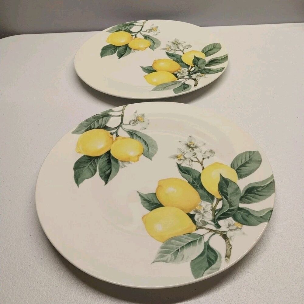 Royal Norfolk Lemon Dinner Plates 10.5" Set of 2 Farmhouse Cottage